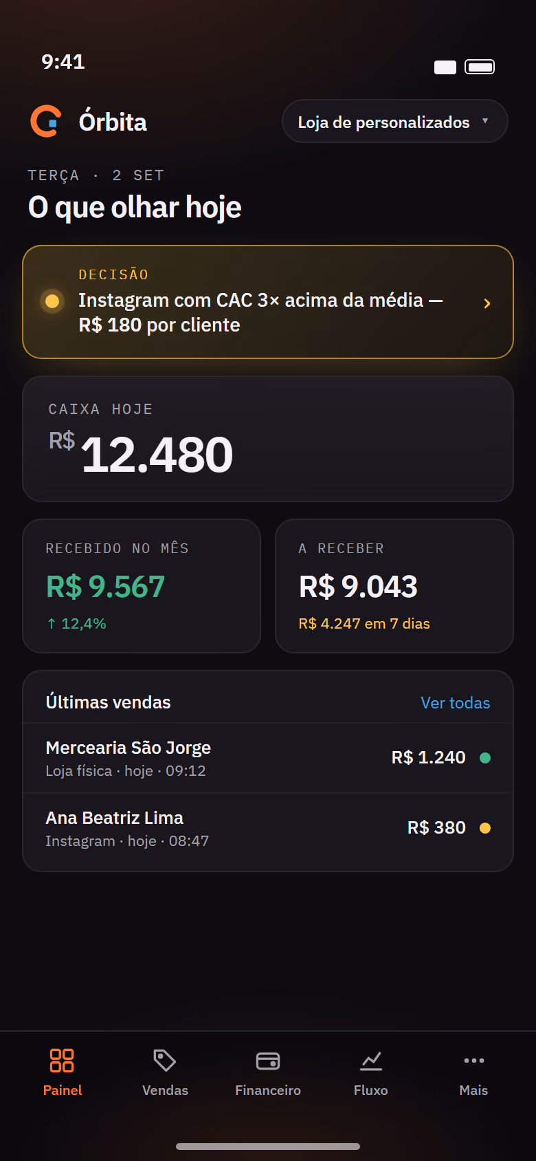 Painel da Órbita no celular